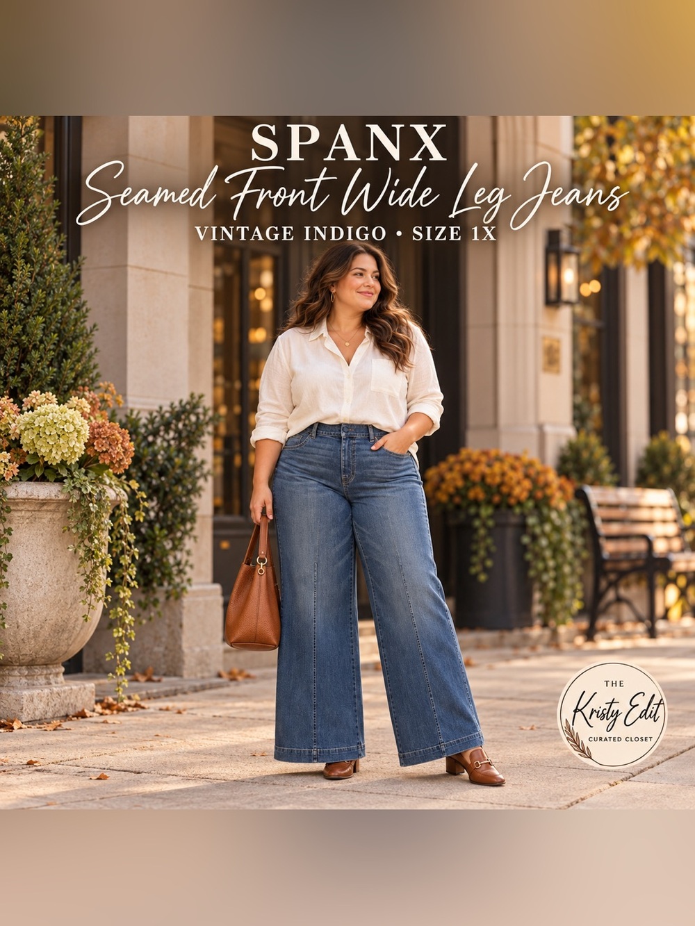 SPANX Seamed Front Wide Leg Pull-On Jeans Vintage Indigo 1X 20407R